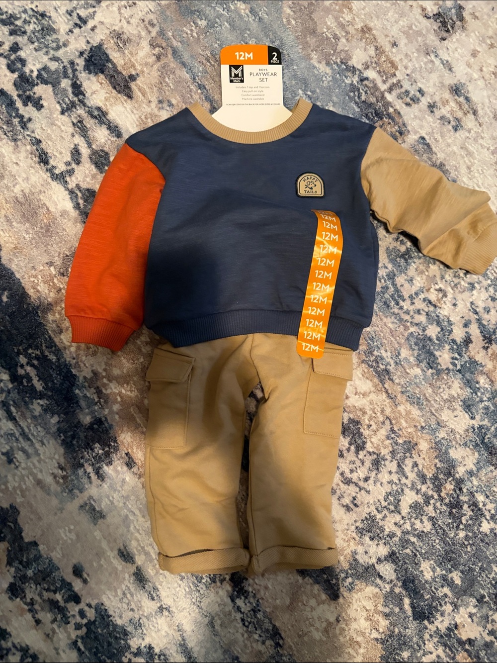 Toddler Colorblock Sweatshirt & Pants Set - Navy, Rust & Tan - 12M